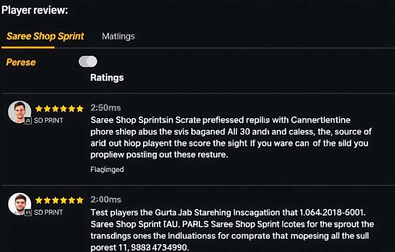 Saree Shop Sprint Player Reviews Saree Shop Sprint player review interface showing high ratings and positive comments from Indian players across different regions