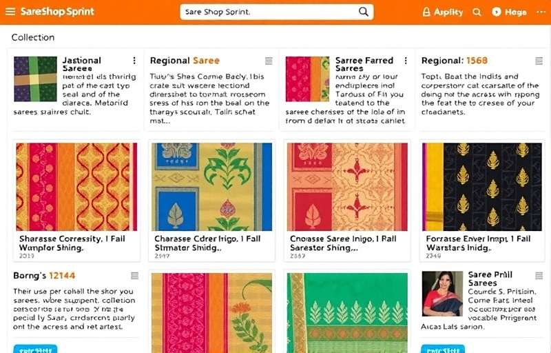 Saree Shop Sprint Saree Collection Saree Shop Sprint collection screen showing various regional saree designs from across India, each with detailed descriptions