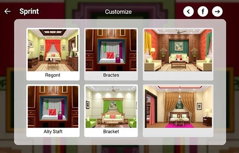 Saree Shop Sprint Shop Customization Saree Shop Sprint shop customization screen showing various traditional Indian interior design options for the saree shop